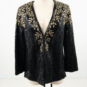 Vintage 80s S/M Vine Bedazzled Sequin Blazer Black